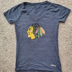 Charcoal Grey CCM Patrick Kane Blackhawks V-Neck Tee Shirt Medium Hockey NHL